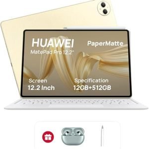 สำหรับผู้ใช้ใหม่เท่านั้น [เพียง ฿3500-3800]：แท็บเล็ต HUAWEI MatePad Pro 12.2" รุ่น PaperMatte, หน้าจอ 2.8K Tandem OLED 144Hz FullView, แบตเตอรี่ขนาดใหญ่, รองรับ Super Charge, Wi-Fi, ความจุ 12GB+512GB, คีย์บอร์ด HUAWEI Glide, แอปวาดภาพระดับมืออาชีพ GoPaint, สีทอง + ของแถม